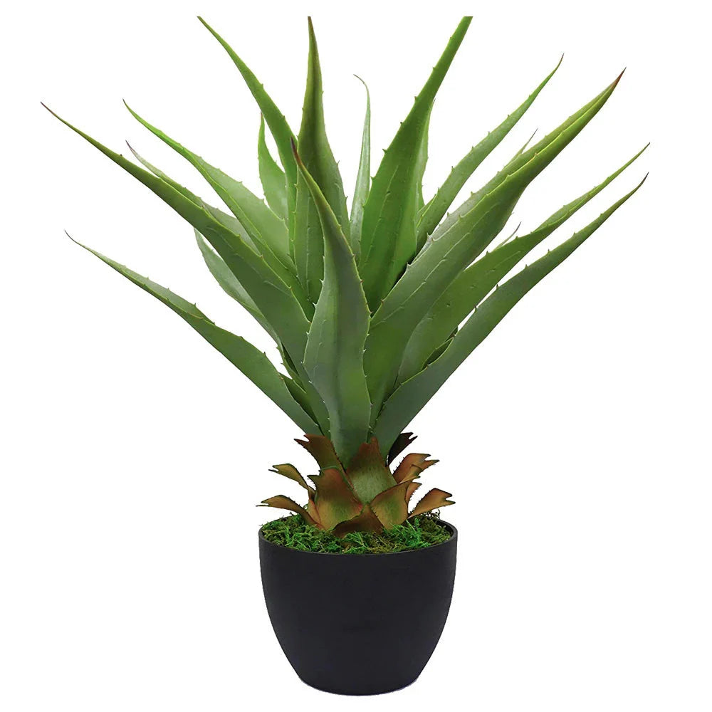 27 inch artificial snake plant full view showing compact upright sword shaped leaves with yellow margins in modern pot