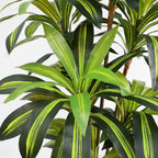 59 inch faux dracaena tree in living room behind sofa creating vertical interest with neutral decor