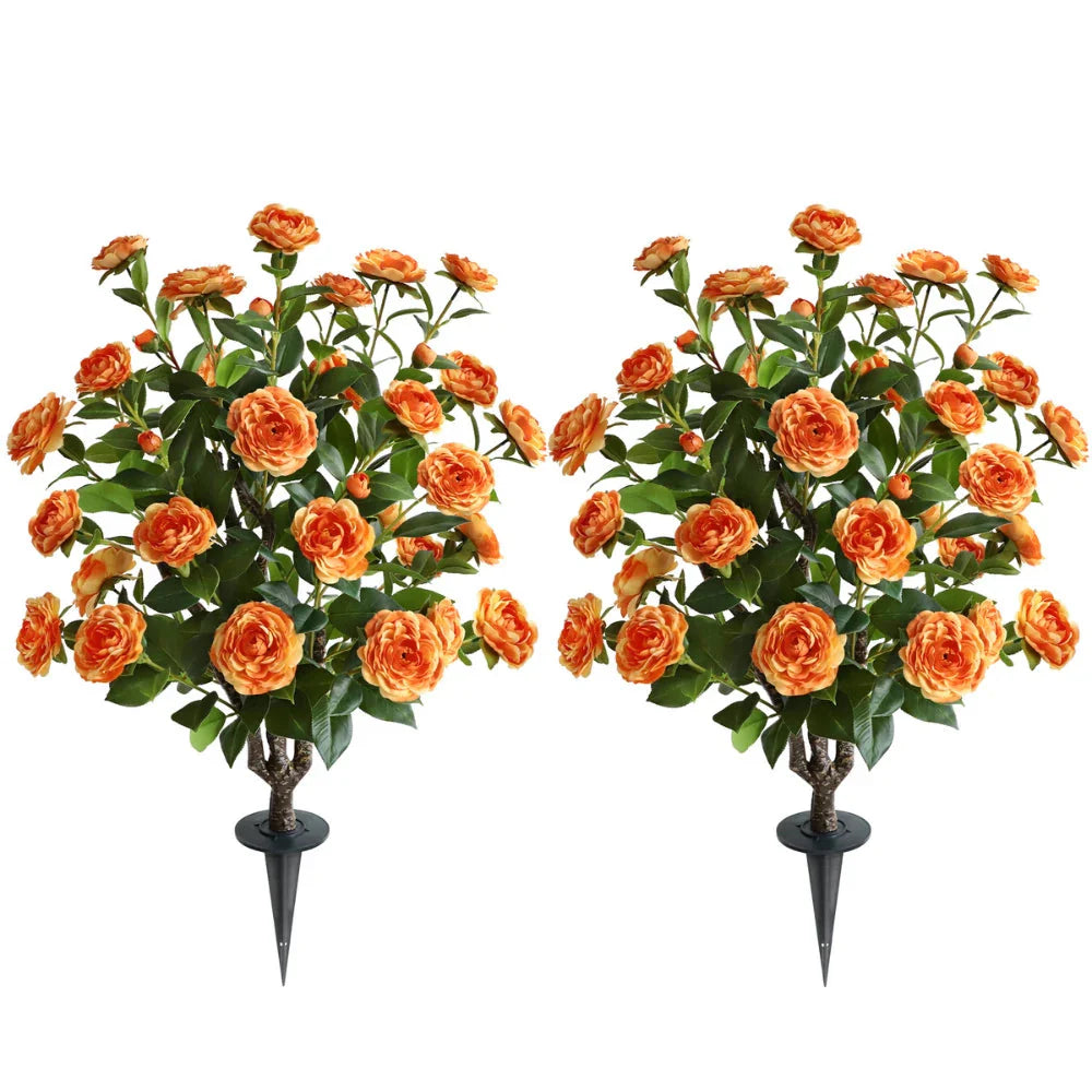 2 Pieces 36in(3ft) Artificial Flower Orange Camellia Spike Tree momoplant