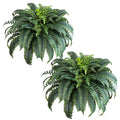 2 pack 48 inch artificial boston fern plants showing lush cascading fronds in hanging baskets side by side