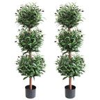 2 Pieces 47in(4ft) Artificial Topiary Olive Triple Ball Trees momoplant