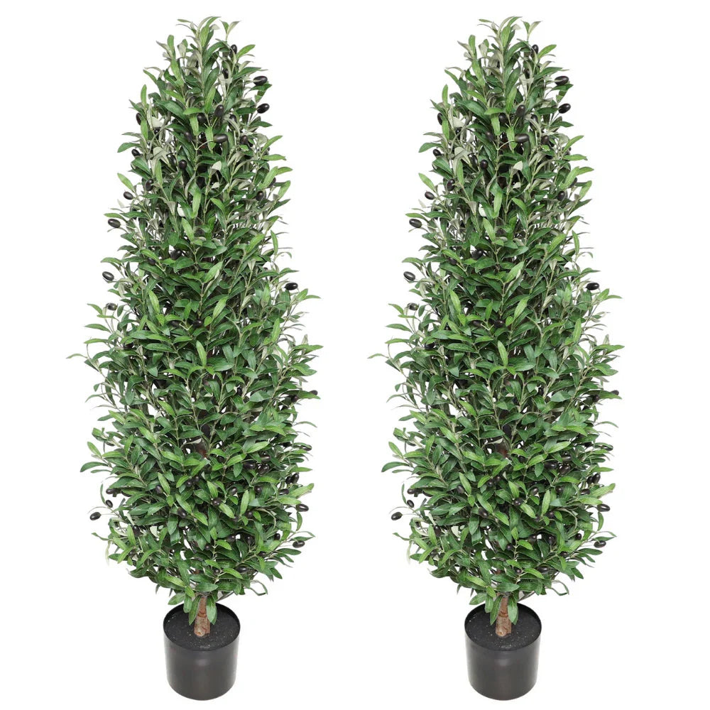 2 Pieces 51in(4.3ft) Artificial Cone Topiary Olive Trees momoplant