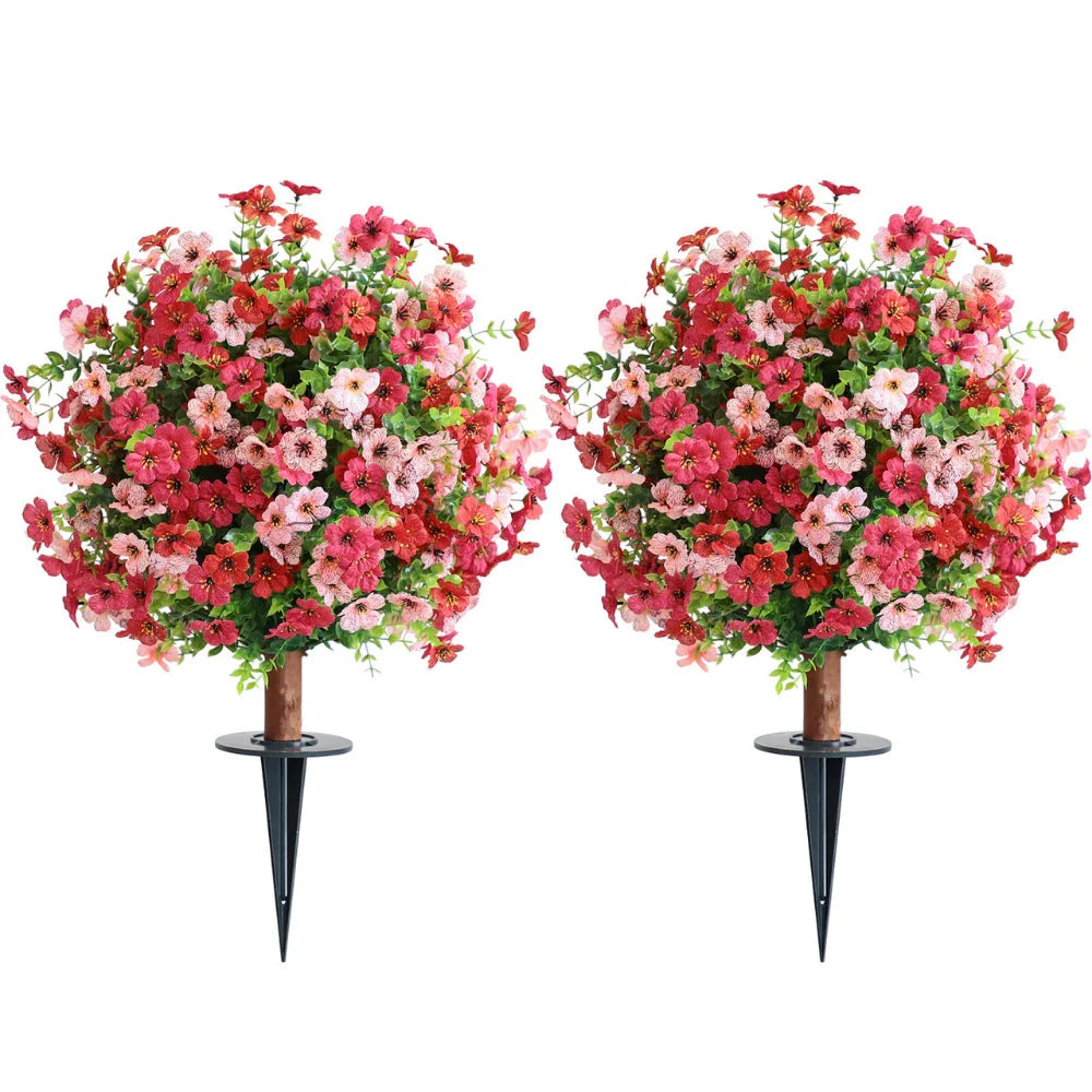 2 Pieces 23in(2ft) Artificial Red Pink Mums Flower Ball momoplant