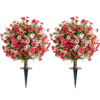 2 Pieces 23in(2ft) Artificial Red Pink Mums Flower Ball momoplant