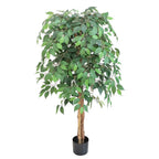 63 inch artificial topiary ficus tree full view showing classic spiral shaped trunk with rounded lush green ball canopy