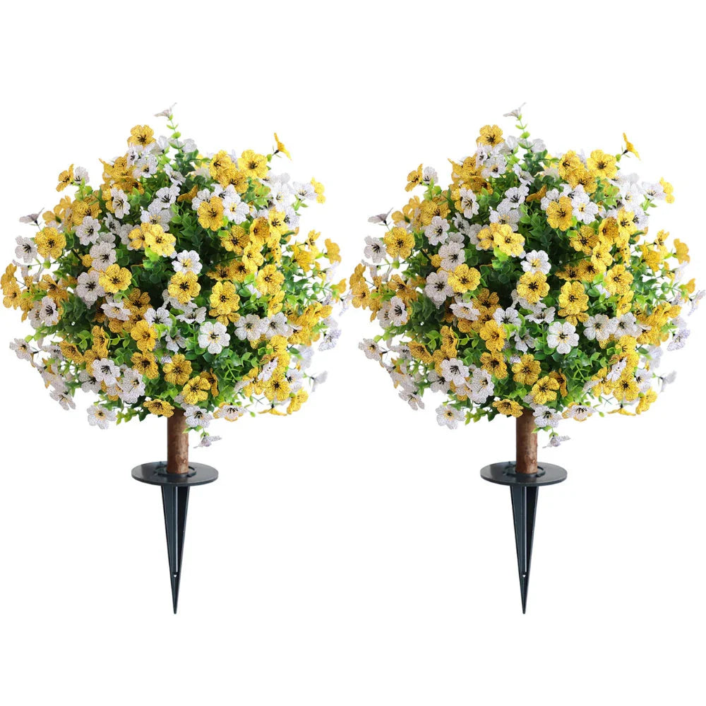 2 Pieces 23in(2ft) Artificial White Yellow Mums Flower Ball momoplant