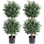 2 pack 35 inch artificial topiary olive double ball trees standing side by side showing two tiered spherical canopies