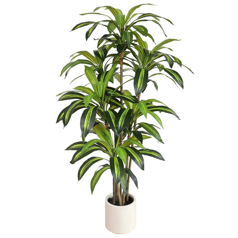 close up of faux dracaena stems showing multiple canes growing from single pot with natural brown texture