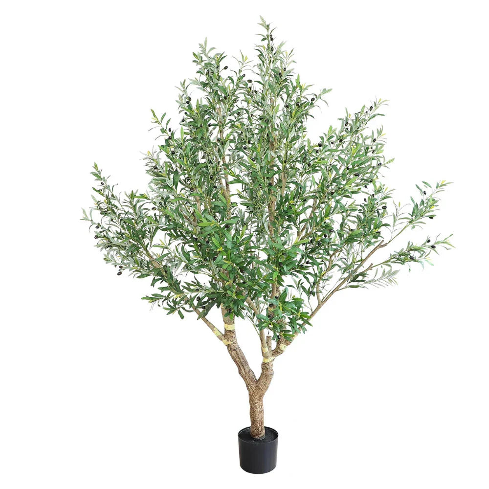98.4 inch artificial olive tree full view standing 8.2 feet tall with massive canopy and thick gnarled trunk