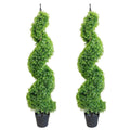 2 pack 43 inch elegant boxwood spiral topiary trees side by side showing tall classic spiral with dense green ball canopies