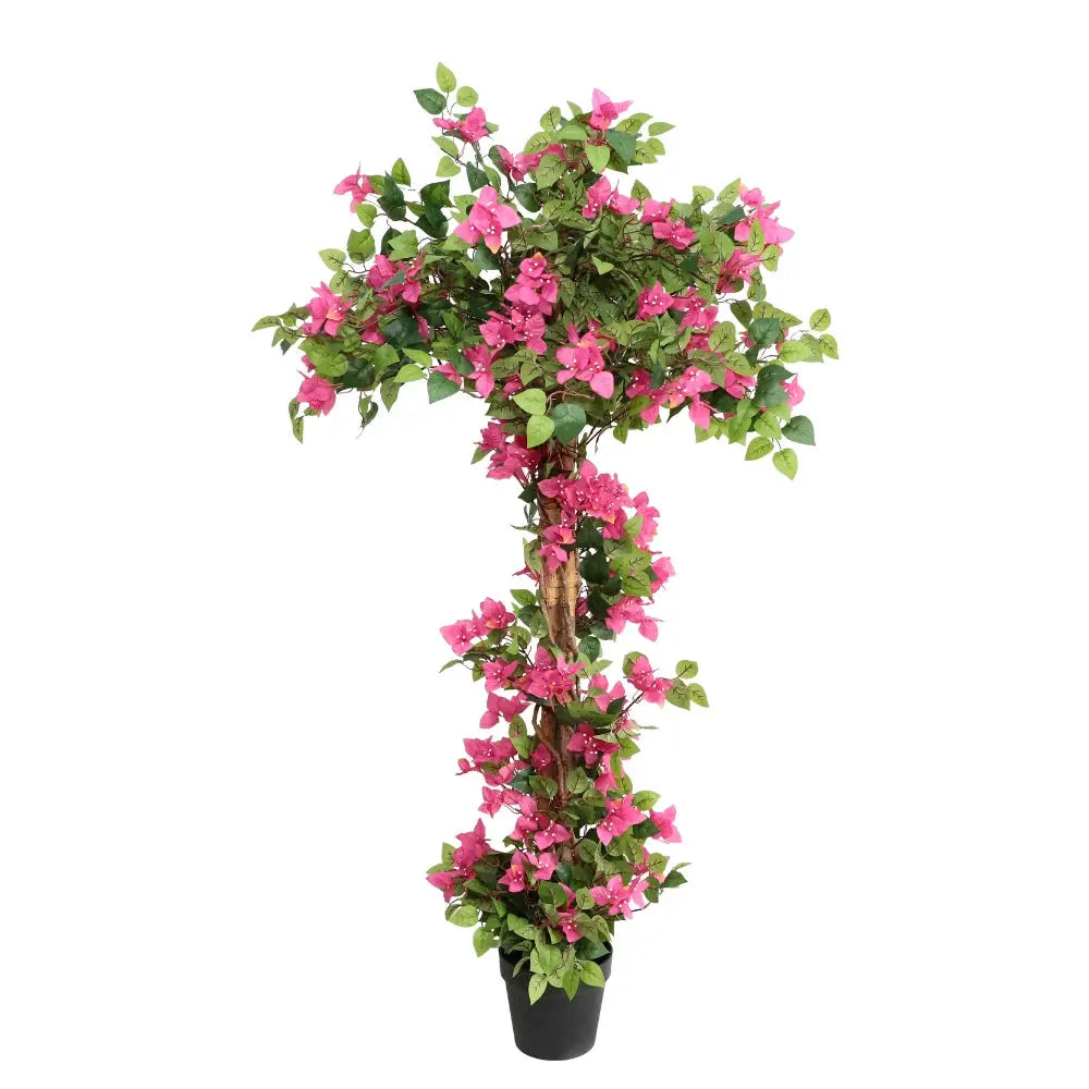 63 inch artificial bougainvillea tree full view showing tall upright form with rounded canopy covered in vibrant magenta bracts