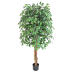 70 inch artificial topiary ficus tree full view showing extra tall spiral trunk with lush rounded ball canopy at top