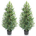 2 Pieces 35in(3ft) Artificial Cone Topiary Olive Trees momoplant