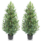 2 Pieces 35in(3ft) Artificial Cone Topiary Olive Trees momoplant