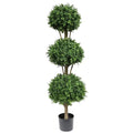 56 inch artificial topiary triple ball boxwood tree full view showing three tiered spherical canopies on single trunk