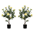 2 Pieces 31.5in(2.6ft) Artificial Topiary Yellow Camellia Tree momoplant