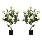 2 Pieces 31.5in(2.6ft) Artificial Topiary Yellow Camellia Tree momoplant