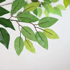 94.5 inch faux ficus tree in corner of large living room with vaulted ceiling filling empty vertical space perfectly