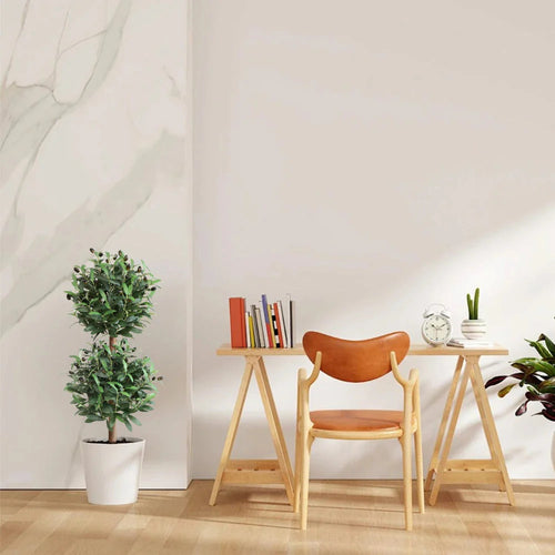 single 35 inch faux olive topiary tree with double ball layered spheres on single trunk for compact spaces