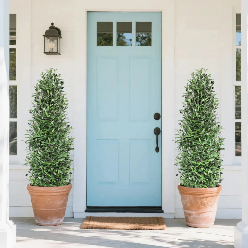 2 Pieces 51in(4.3ft) Artificial Cone Topiary Olive Trees momoplant