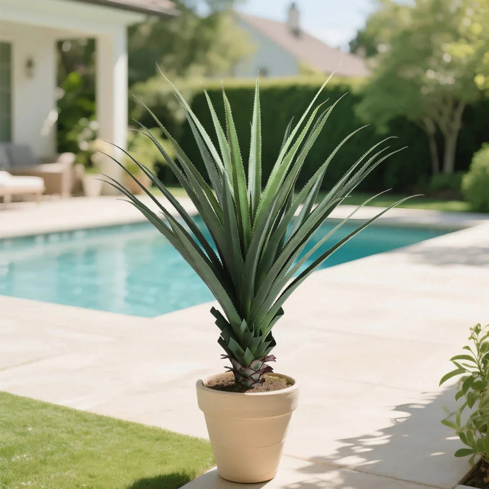 rosette arrangement of 47 inch faux snake plant with multiple leaves radiating upward from center for architectural look