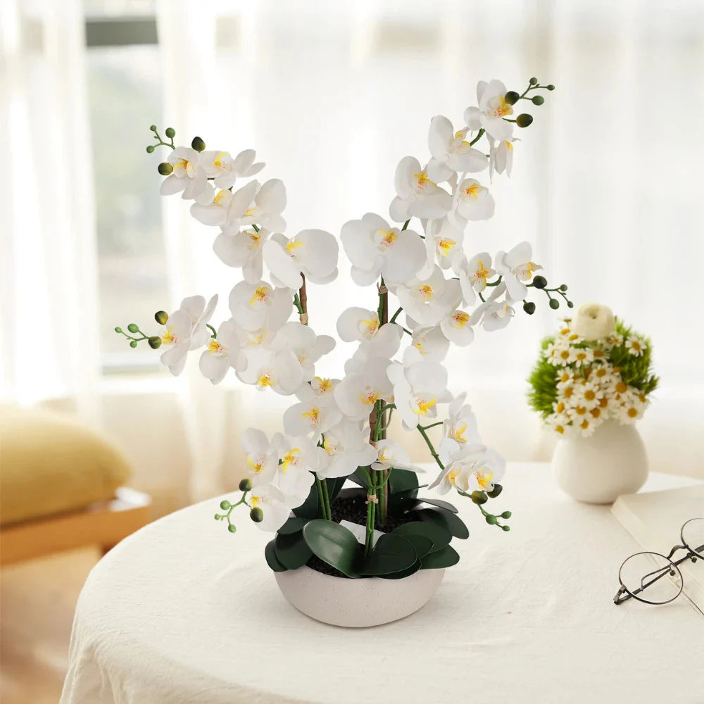 24 inch faux white orchid on office desk corner adding elegant greenery without taking too much space
