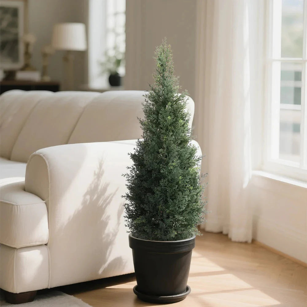 2 Pieces 37in(3.1ft) Artificial Topiary Cedar Trees momoplant