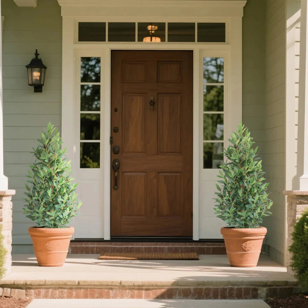 2 Pieces 35in(3ft) Artificial Cone Topiary Olive Trees momoplant