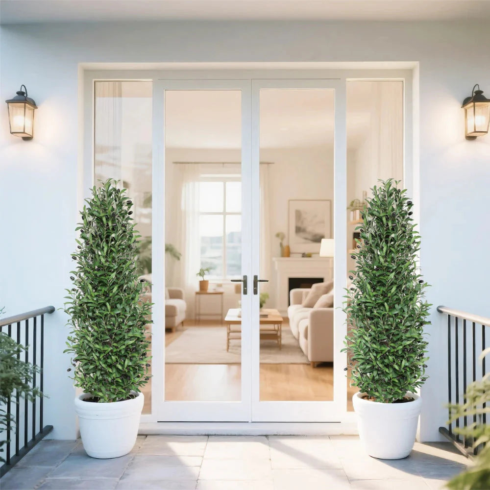 2 Pieces 51in(4.3ft) Artificial Cone Topiary Olive Trees momoplant