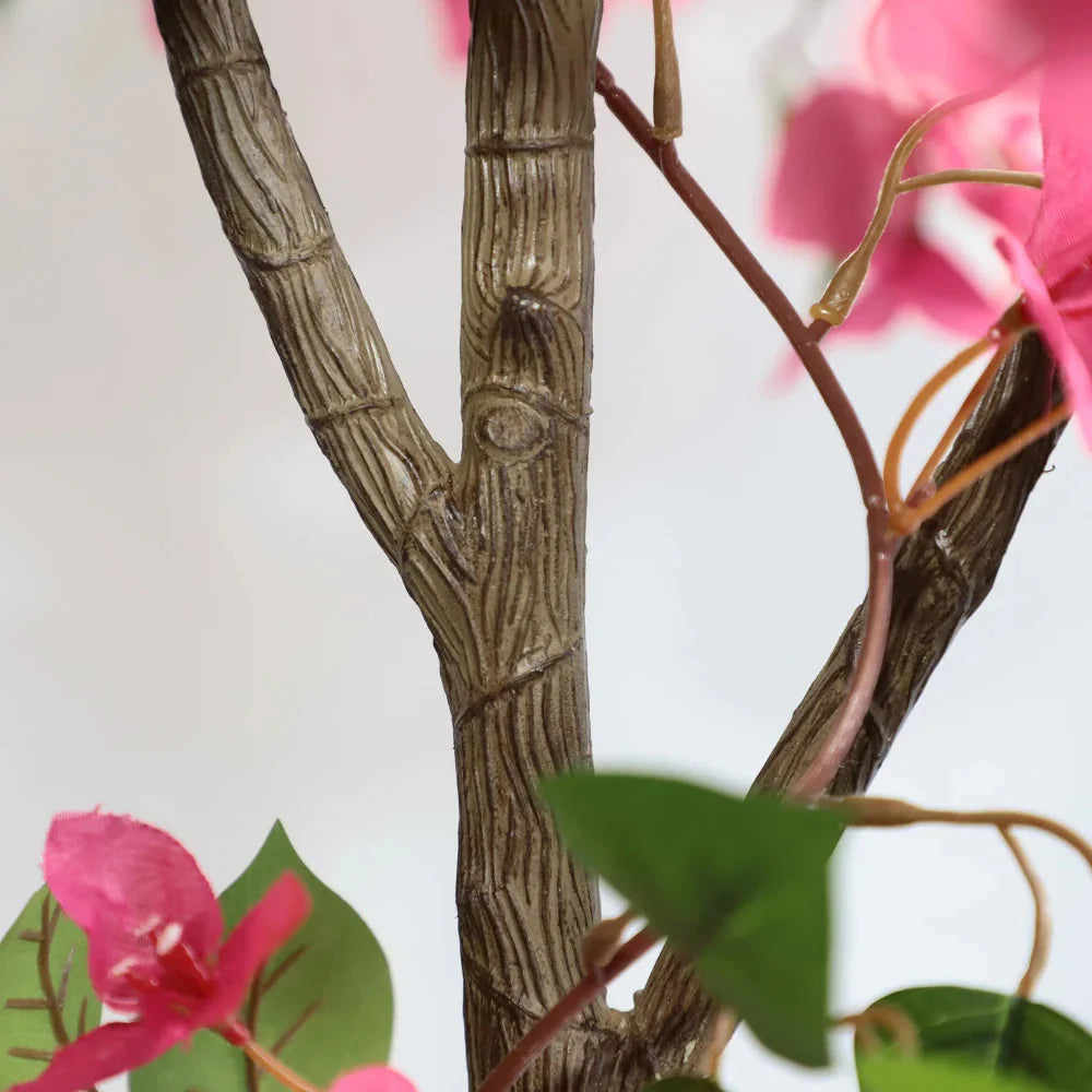 artificial bougainvillea tree by pool area with lounge chairs for tropical vacation feel without maintenance
