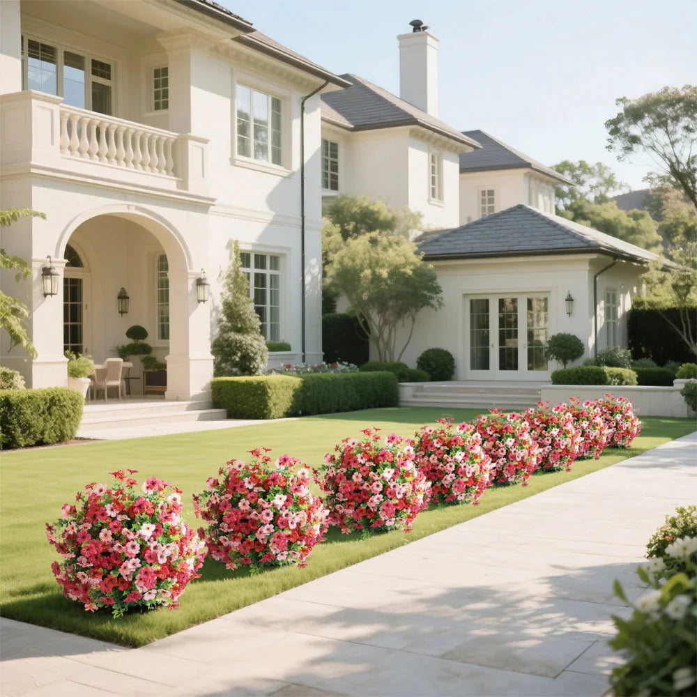 2 Pieces 23in(2ft) Artificial Red Pink Mums Flower Ball momoplant