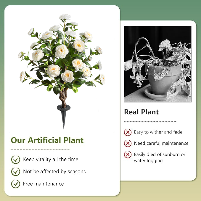 2-Pack 36" Artificial White Camellia Spike Tree | Elegant Faux Flowering Plant for Wedding & Entry