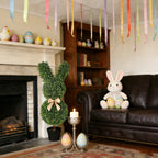 2 pack artificial bunny topiaries at store entrance or flower shop for seasonal easter window display