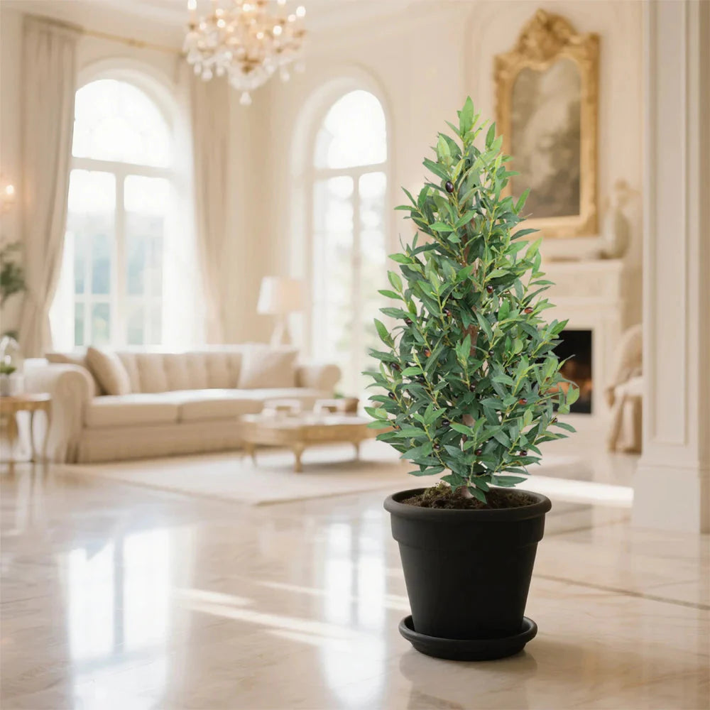 2 Pieces 35in(3ft) Artificial Cone Topiary Olive Trees momoplant