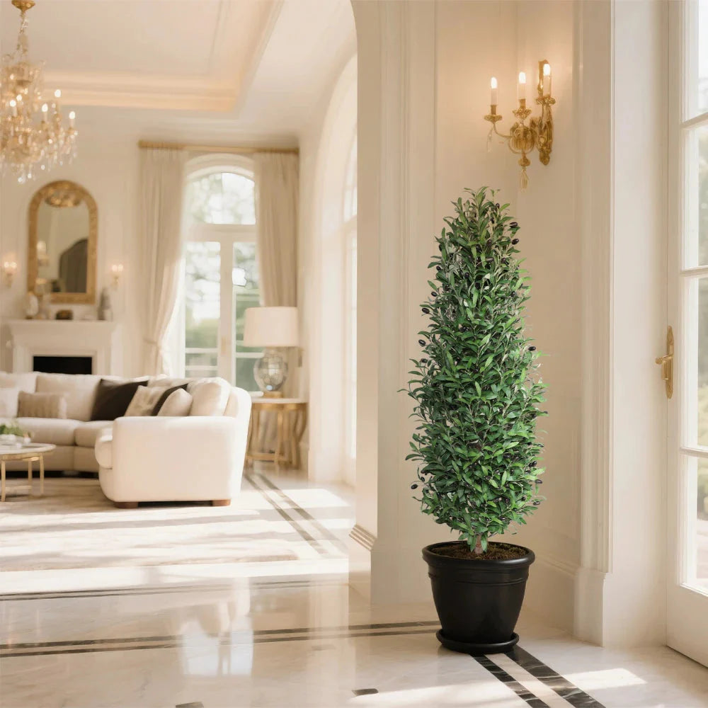 2 Pieces 51in(4.3ft) Artificial Cone Topiary Olive Trees momoplant