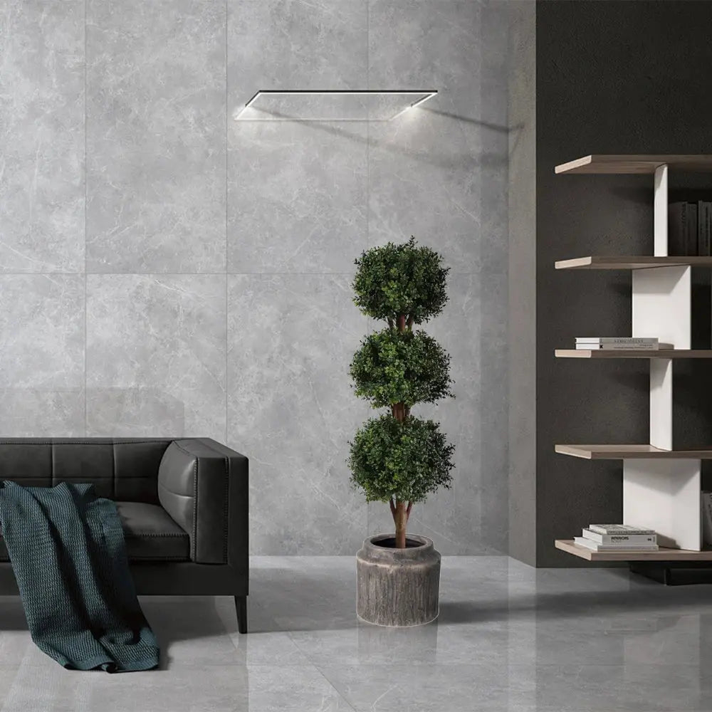 2 Pieces 46.5in(3.87ft) Artificial Topiary Triple Ball Boxwood Tree momoplant