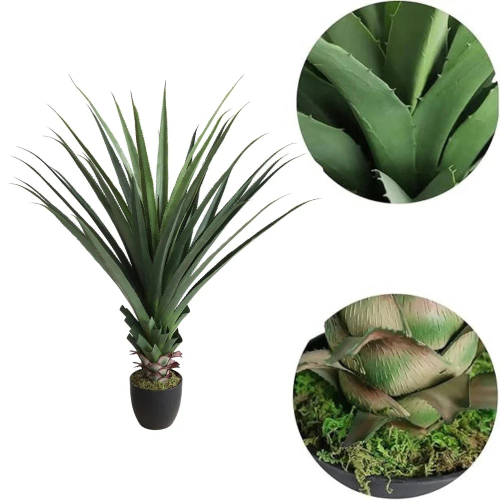 tall artificial snake plant in living room corner next to sofa adding vertical accent to neutral modern decor