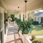 close up of artificial boston fern leaves showing small segmented leaflets and bright green color with natural texture