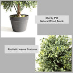 detailed view of artificial boxwood leaves on cone tree showing small round glossy green foliage
