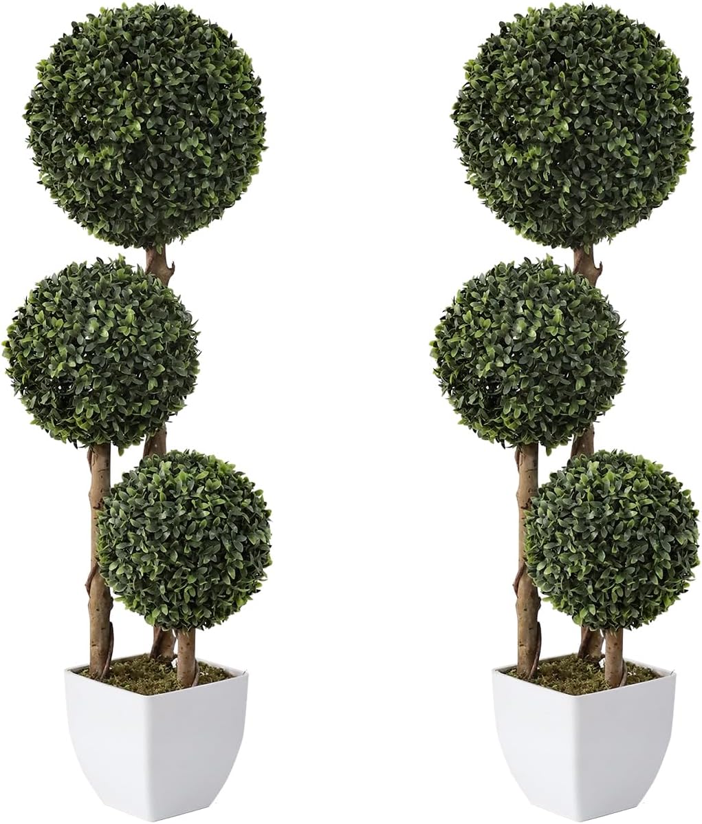 3 foot artificial triple ball boxwood topiary set of 2 with pots