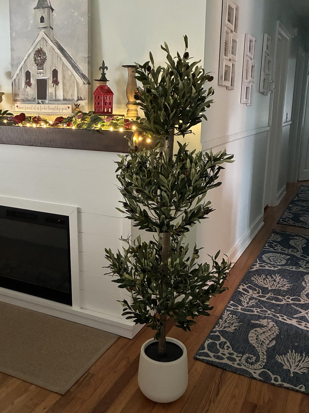 2-Pack 47" Artificial Topiary Olive Triple Ball Trees | Set of 2 Faux Tiered Olive Trees for Entry