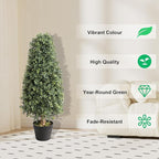 single 3 foot faux boxwood pyramid topiary with dense green cone form from wide base to pointed top