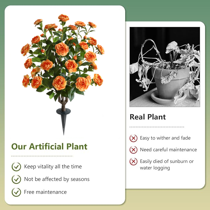 2-Pack 36" Artificial Flower Orange Camellia Spike Tree