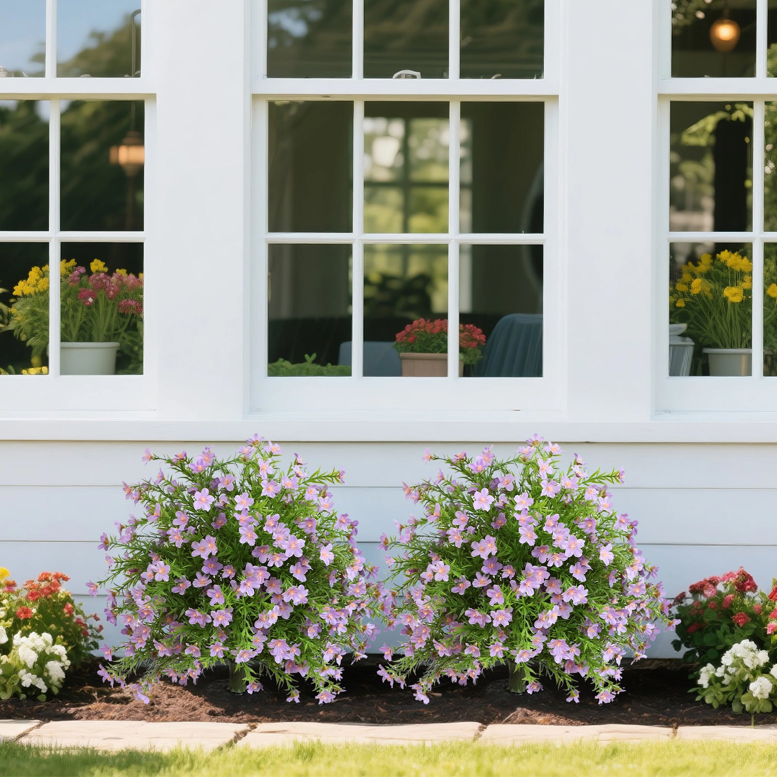 2-Pack 65cm Artificial Lavender Spikes – Lifelike Purple Faux Flowers for Garden, Patio & Outdoor Decor