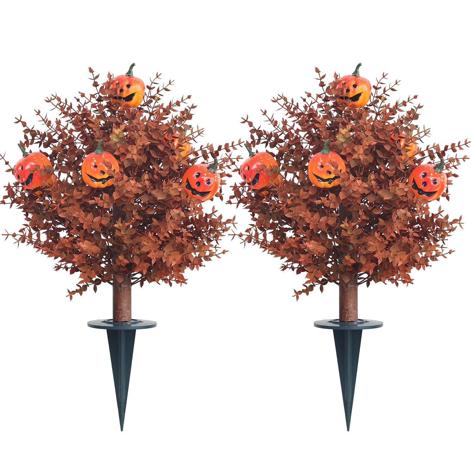 2-Pack 60cm Halloween Pumpkin & Orange Flower Yard Stakes