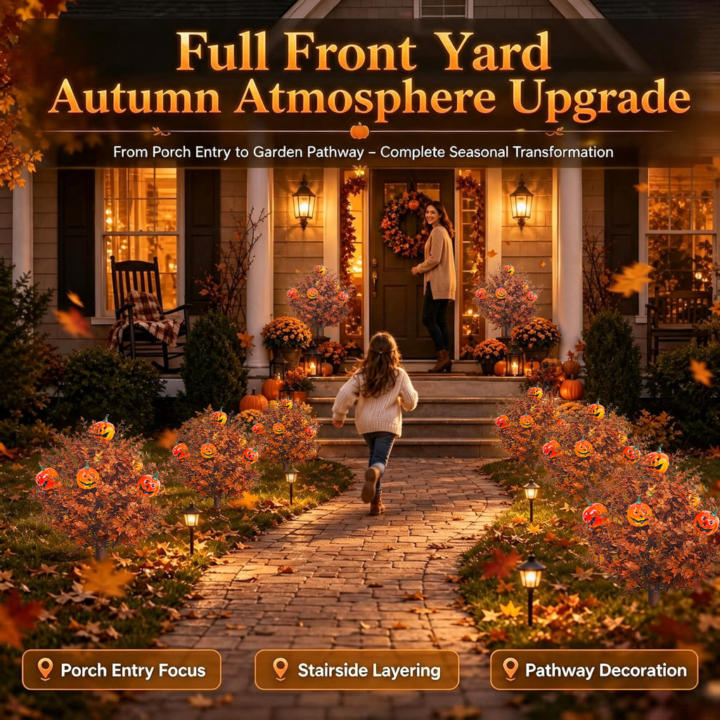 2-Pack 60cm Halloween Pumpkin & Orange Flower Yard Stakes