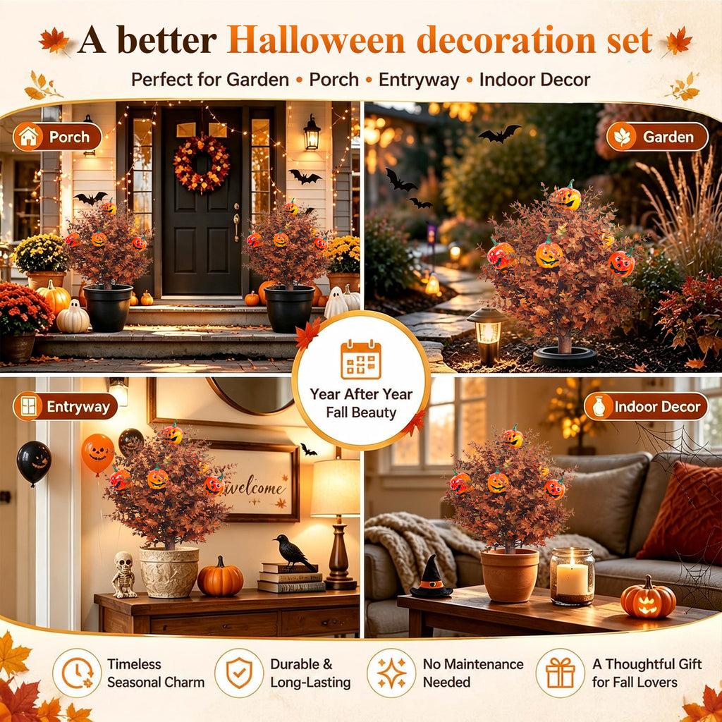2-Pack 60cm Halloween Pumpkin & Orange Flower Yard Stakes