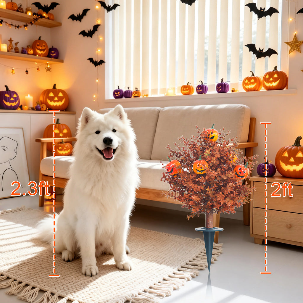 2-Pack 60cm Halloween Pumpkin & Orange Flower Yard Stakes