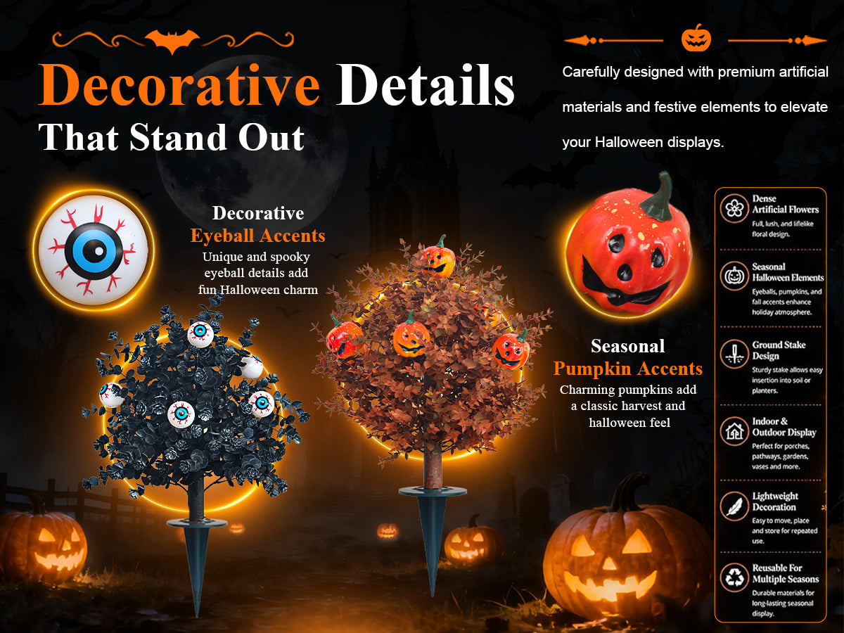 2-Pack Halloween Yard Stakes – Pumpkin & Eyeball Flower Spikes | Outdoor Fall Decorations | Weatherproof & UV-Resistant