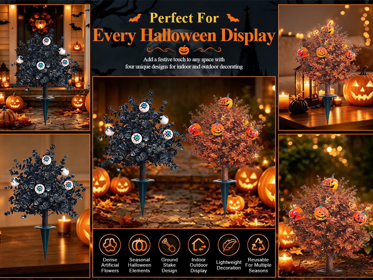 2-Pack Halloween Yard Stakes – Pumpkin & Eyeball Flower Spikes | Outdoor Fall Decorations | Weatherproof & UV-Resistant